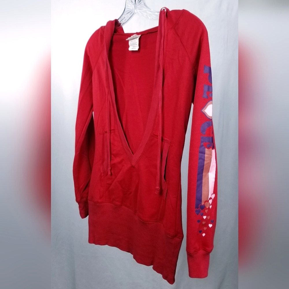 Vintage Y2K Red "Peace" Lightweight Plunge Neck Pullover Hoodie Blu Chic Size S